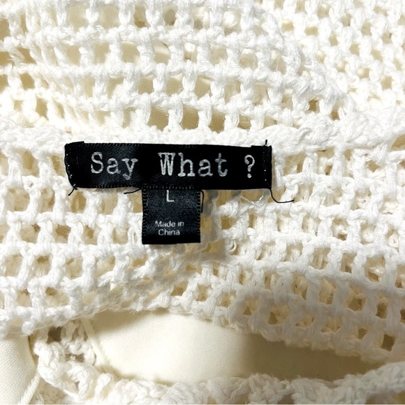 Say What? Women’s Ivory Large Crochet Knit Crop Top Sleeveless Drawstring EUC - Picture 5 of 7
